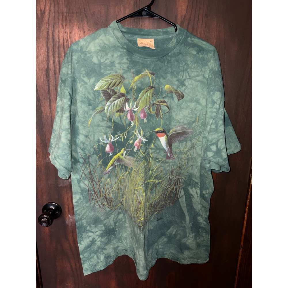 The Mountain Hummingbird Tie Dye Graphic T-Shirt Green Mens XXL Nature Bird Tee